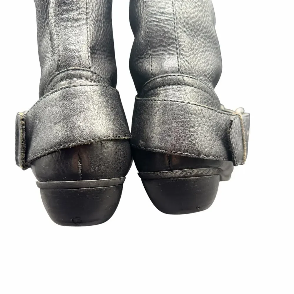 Replay Black Leather Tall Moto Boots Women’s 9.5 Buckle Riding
